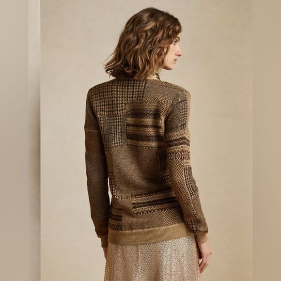 Ralph Lauren Collection ~ Fall Tan Multi Patchwork Linen-Blend Cardigan - Picture 11 of 17
